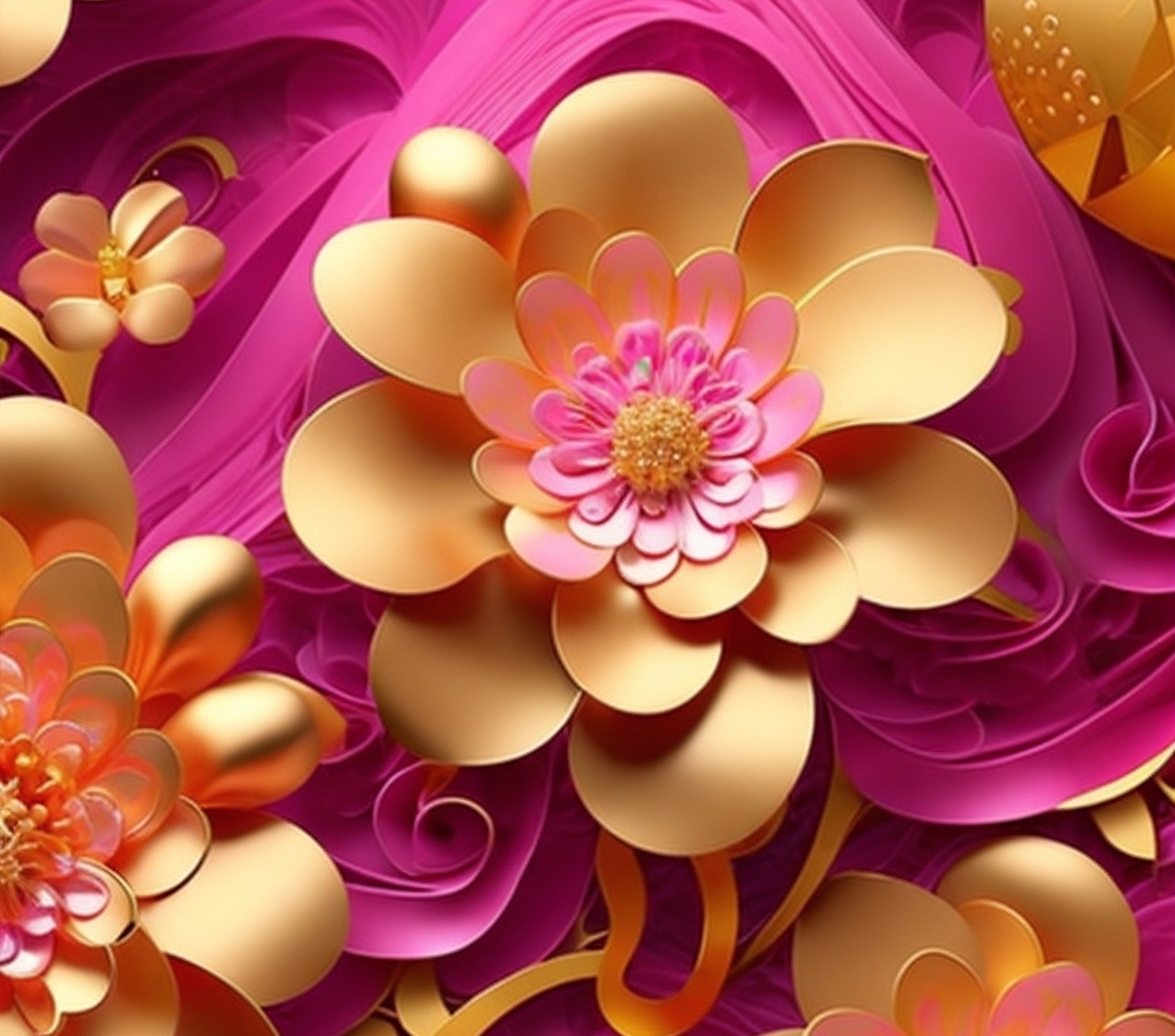 3D PINK AND GOLD BLOOMS