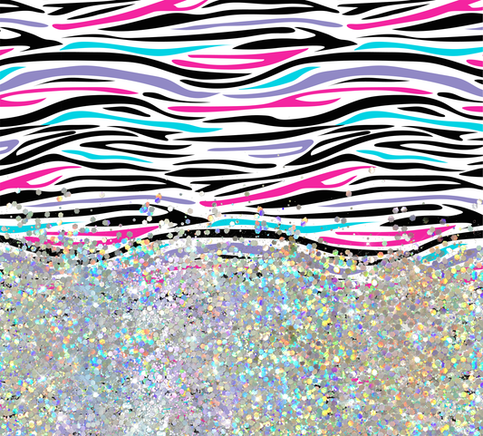 ZEBRA MULTI COLORED PRINT CUP GLITTER PEN/CUP COMBO