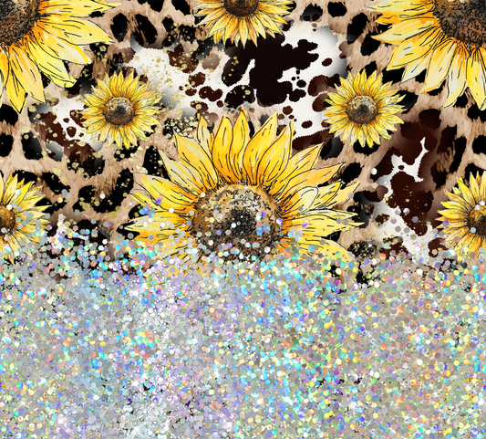 SUNFLOWER COW PRINT GLITTER PEN/CUP COMBO