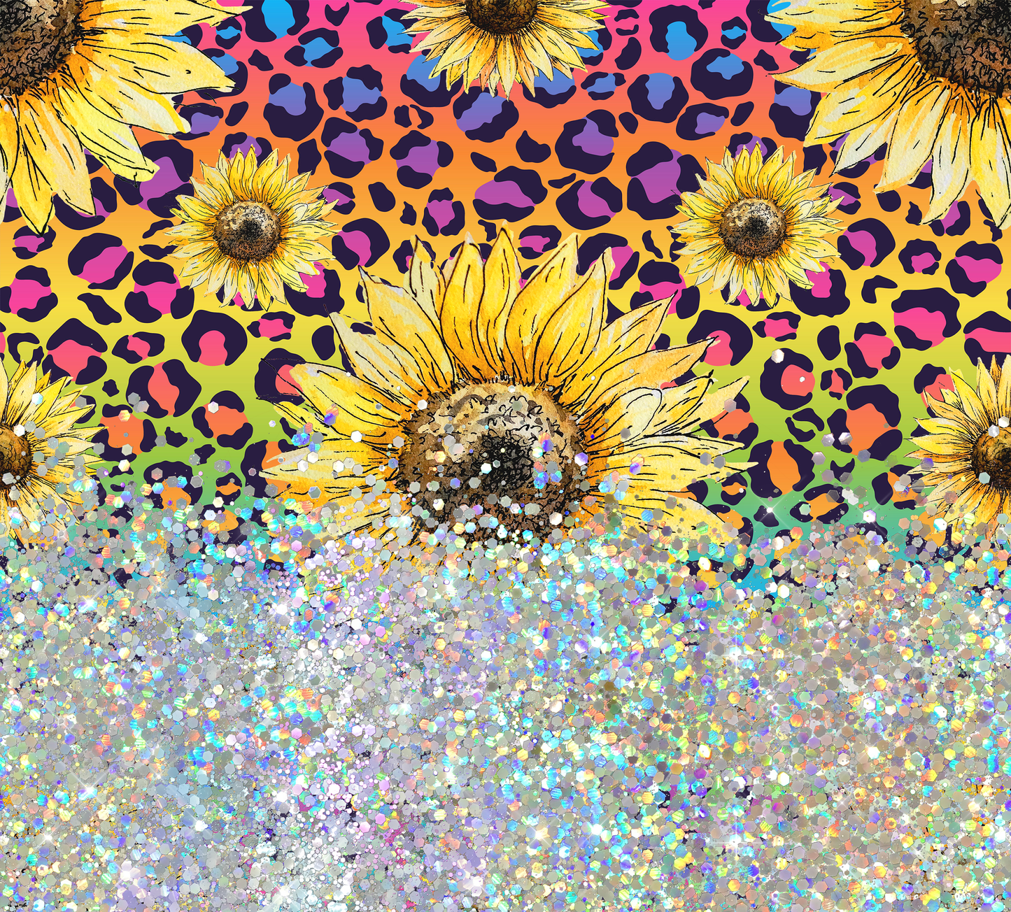 MULTI COLORED LEOPARD SUNFLOWER GLITTER PEN/CUP COMBO