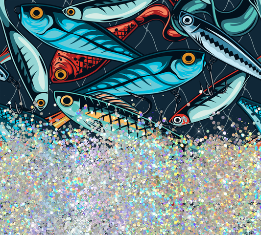 FISH PRINT CUP GLITTER PEN/CUP COMBO
