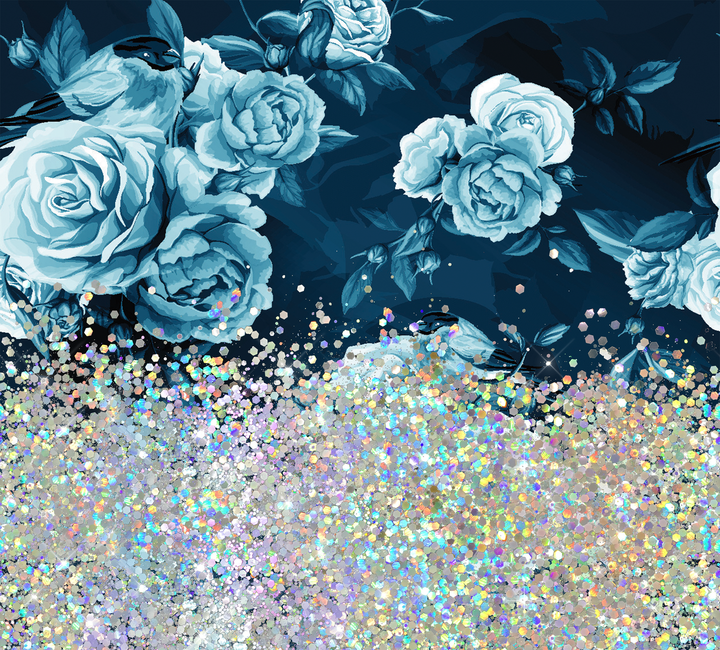 BLUE FLORAL PRINT CUP GLITTER PEN/CUP COMBO