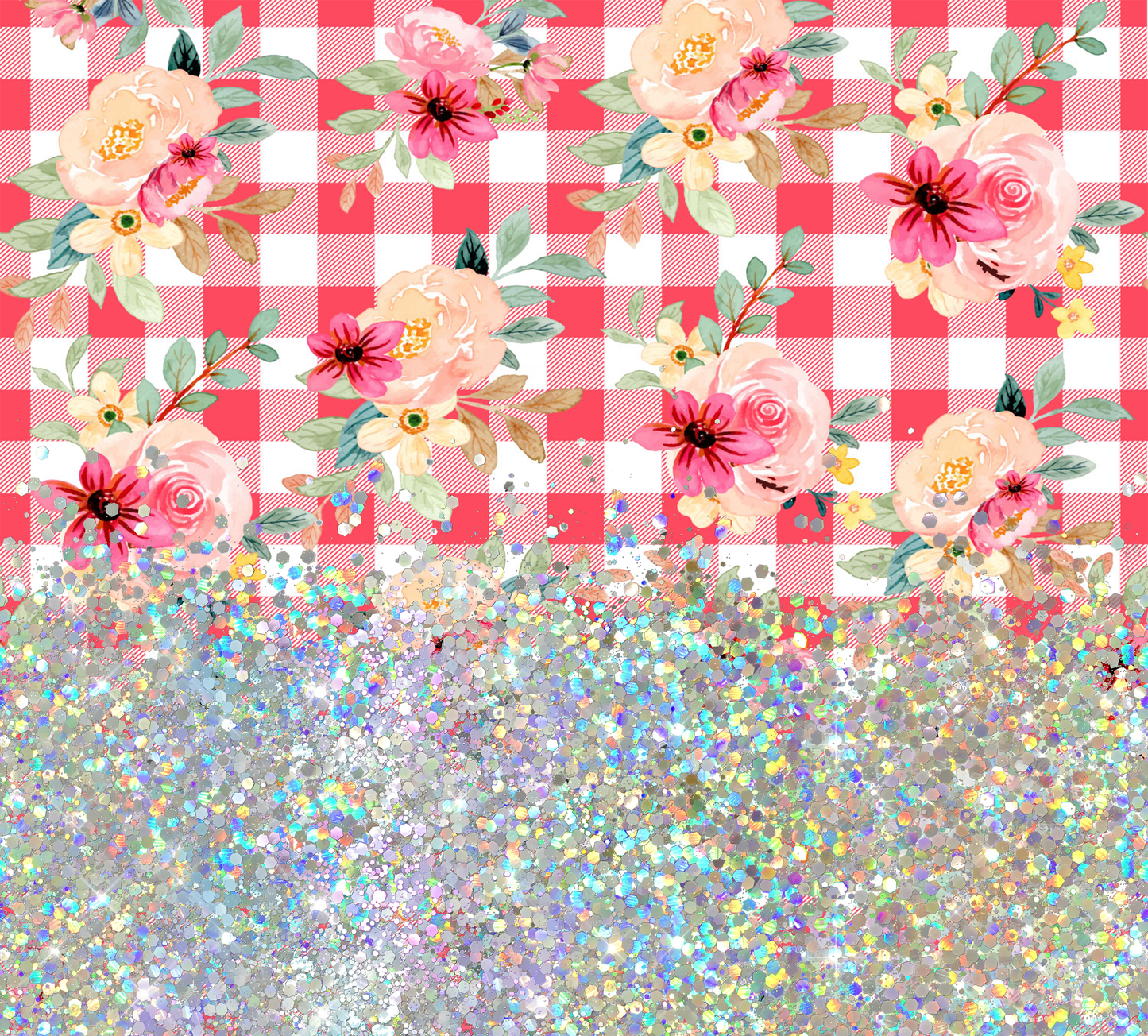 RED PLAID FLORAL GLITTER PEN/CUP COMBO