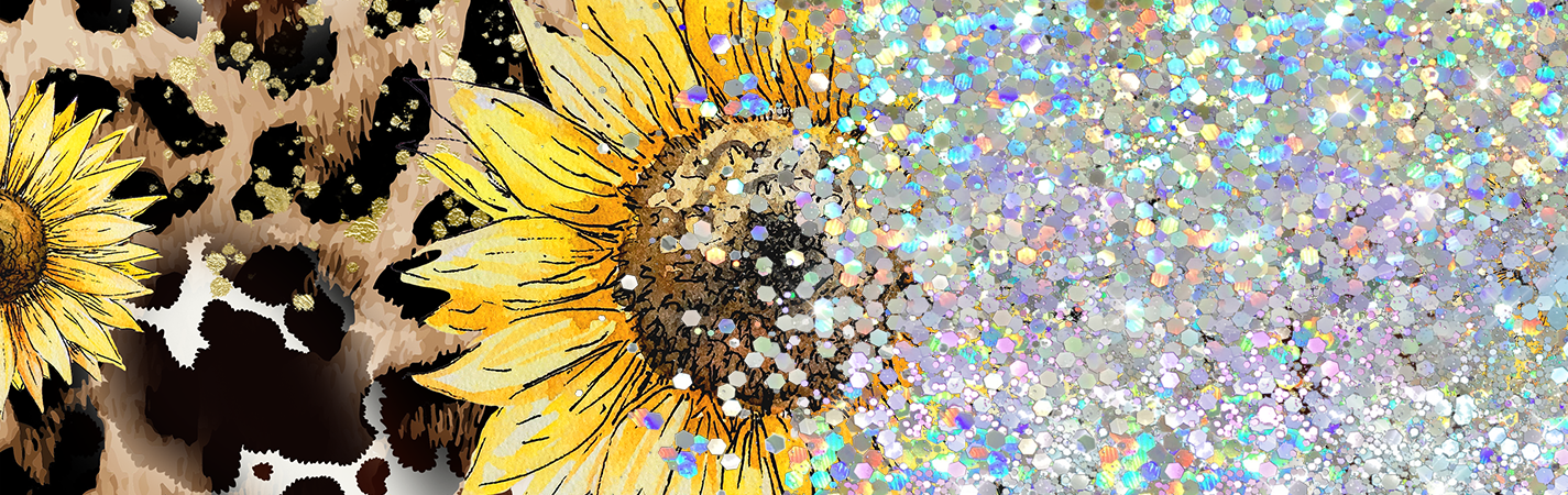 SUNFLOWER COW PRINT GLITTER PEN/CUP COMBO
