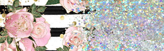 STRIPED ROSE GLITTER PEN/CUP COMBO