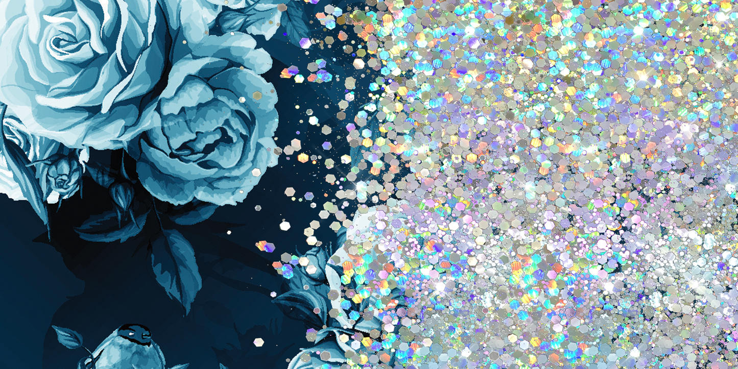 BLUE FLORAL PRINT CUP GLITTER PEN/CUP COMBO