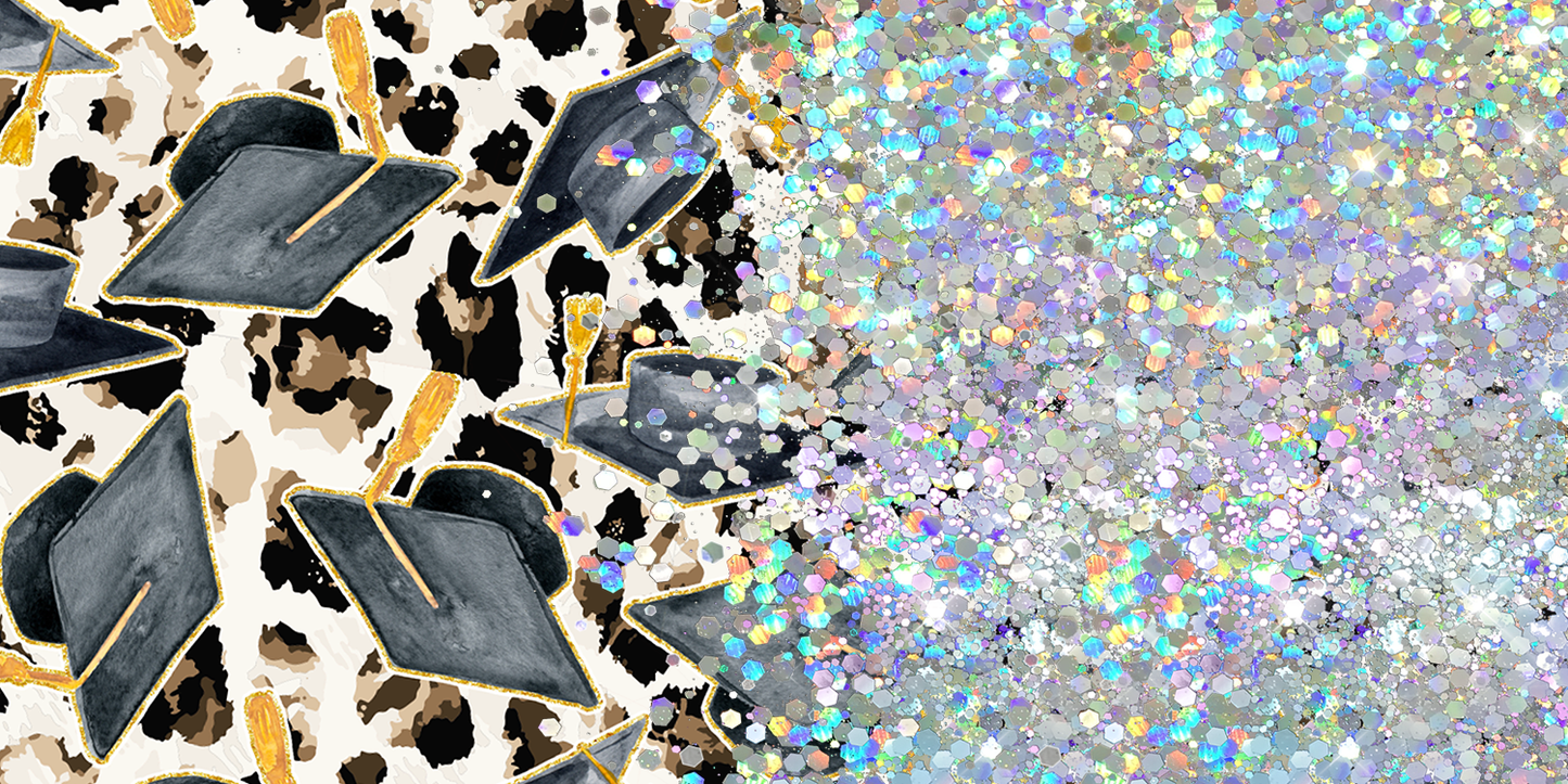GRADUATION CAP PRINT CUP GLITTER PEN/CUP COMBO