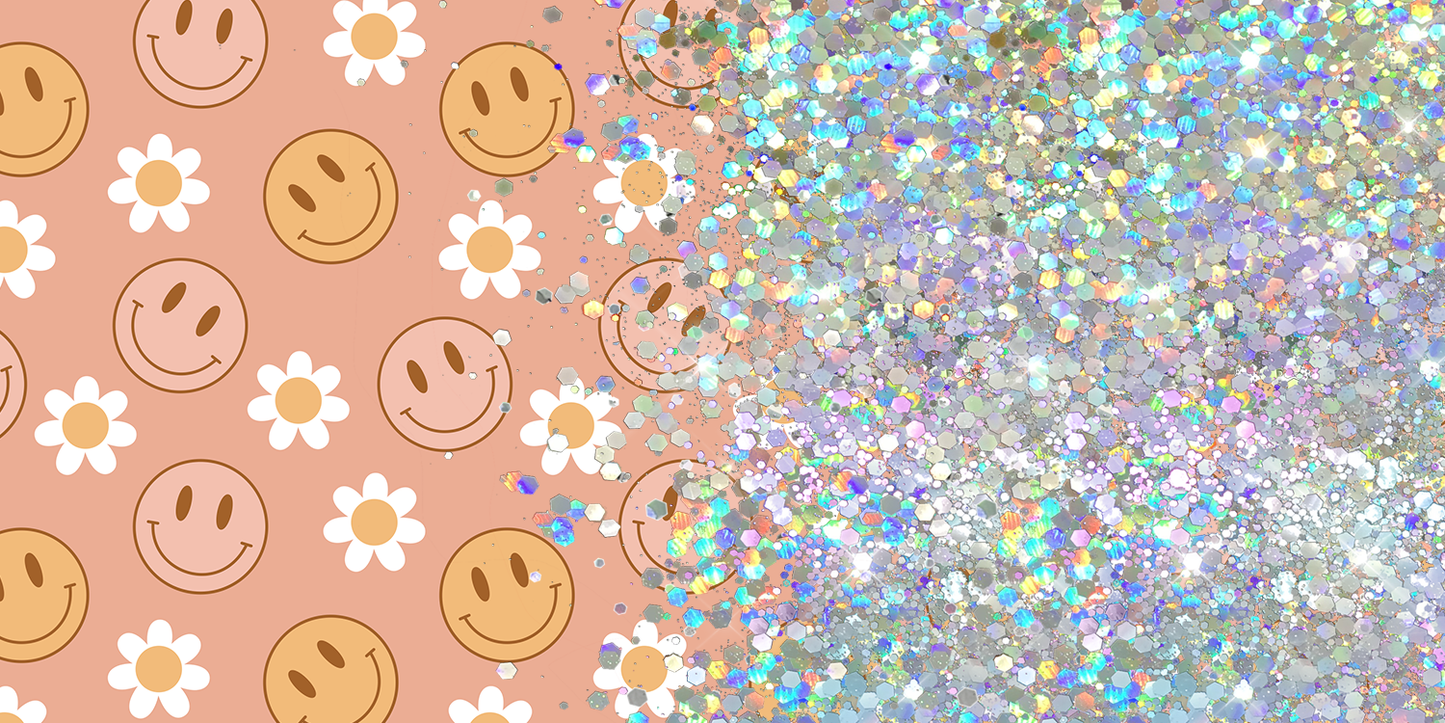 RETRO SMILEY FACE CUP GLITTER PEN/CUP COMBO