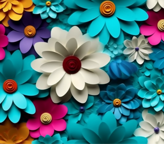 3D WHITE AND BLUE FLORAL