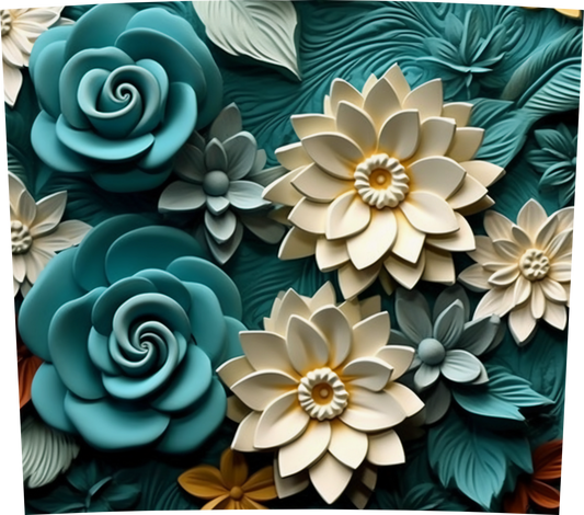 3D GREEN AND WHITE BLOOMS