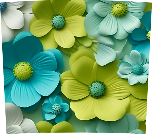 3D GREEN AND BLUE FLORAL