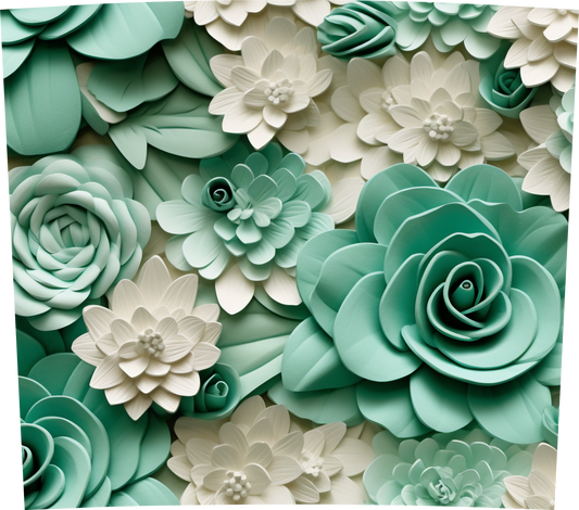 3D MINT GREEN AND WHITE BLOOMS