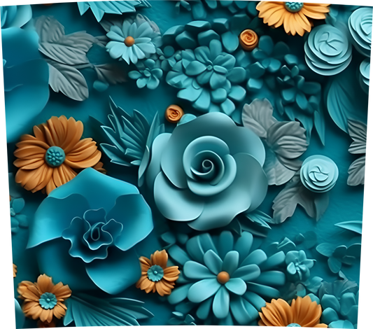 3D TURQUOISE AND GOLD FLOWERS