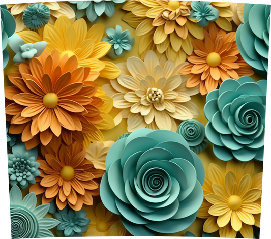 3D FLORAL YELLOW AND TURQUOISE
