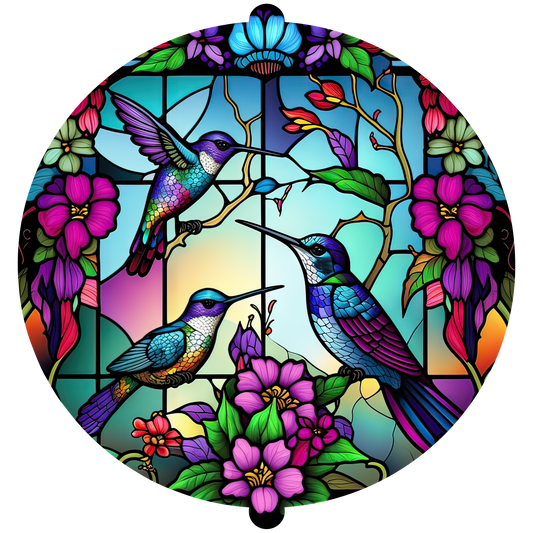 STAINED GLASS HUMMINGBIRD WINDSPINNER