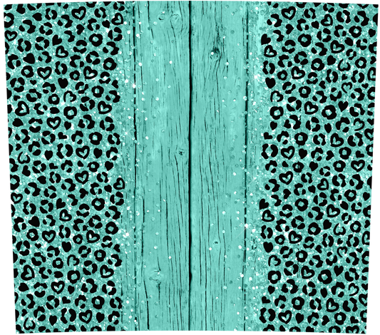 Teal Leopard Wood Tumbler Wrap