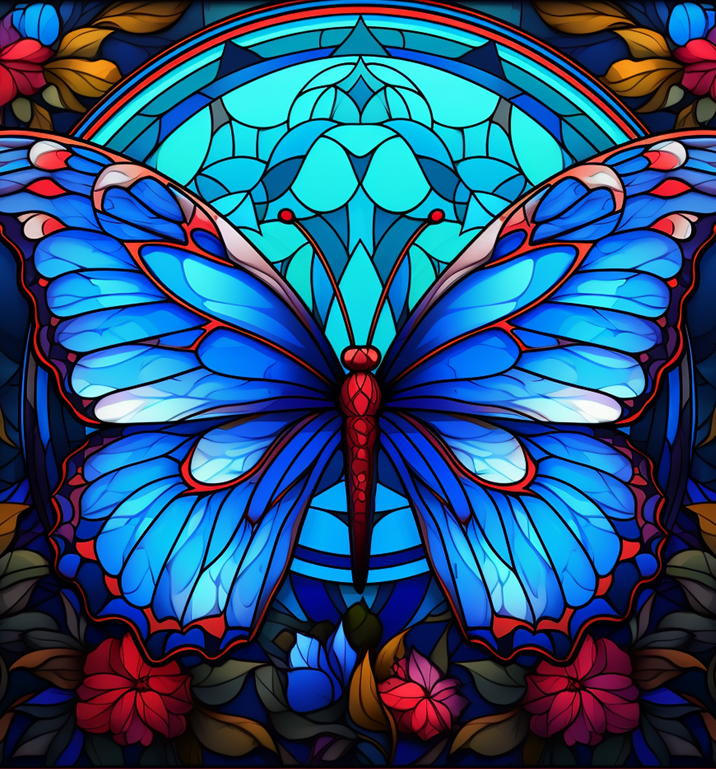 STAINED GLASS BLUE BUTTERFLY