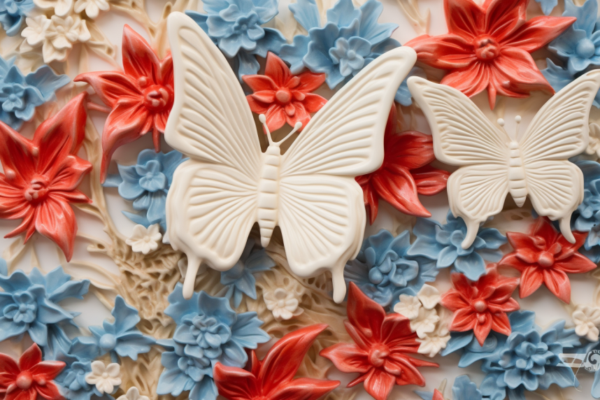 3D RED WHITE AND BLUE BUTTERFLY