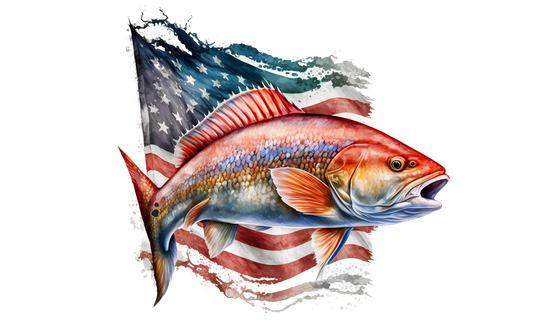 RED FISH WITH FLAG