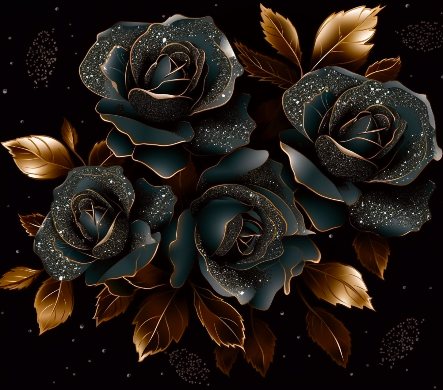 BLACK ROSES WITH GOLD LEAVES