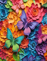 MULTICOLORED FLORAL AND BUTTERFLY