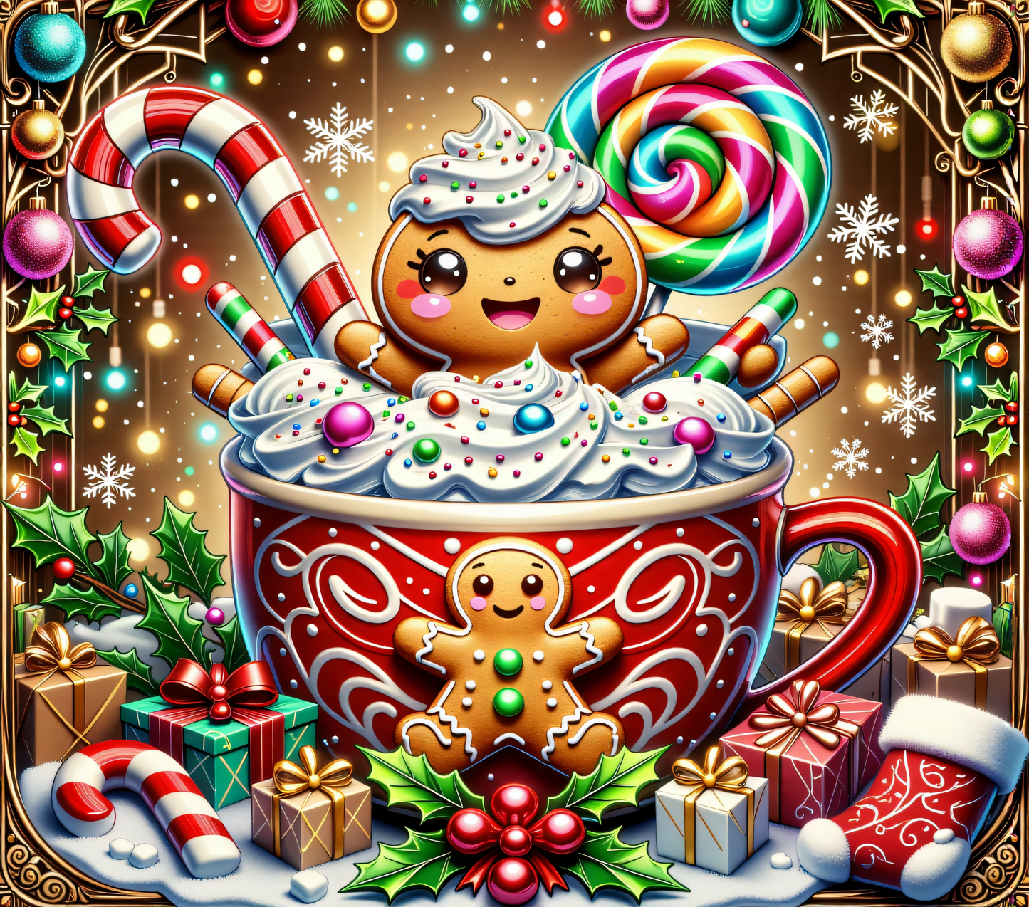 HOT COCOA GINGERBREAD MAN WITH CANDY CANE