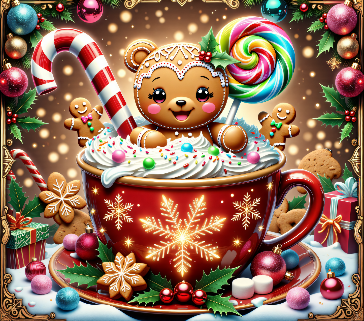 HOT COCOA GINGERBREAD MAN WITH CANDY CANE