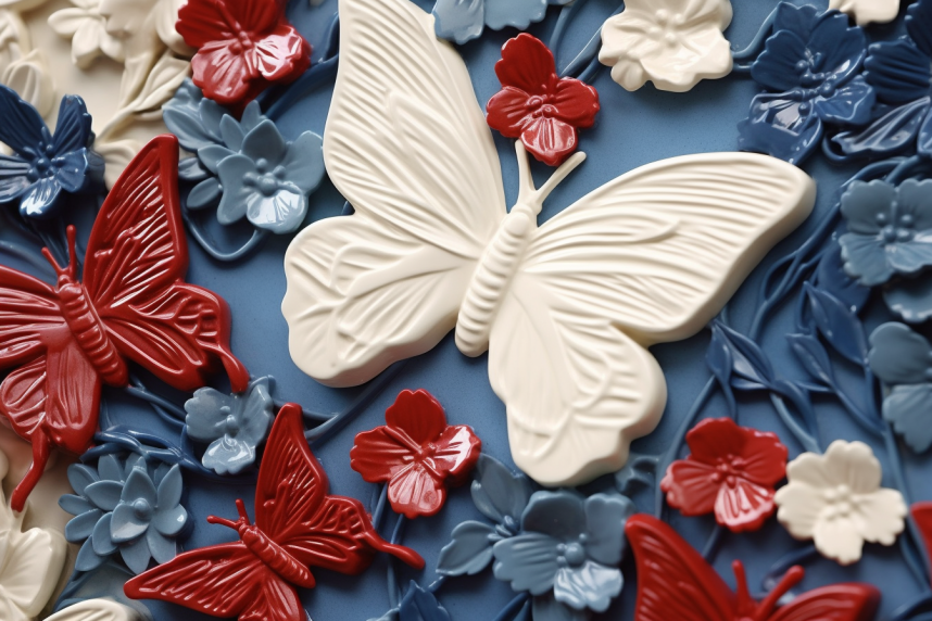 3D RED AND WHITE BUTTERFLY
