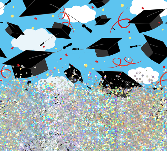 BLUE GRADUATION CAP GLITTER PEN/CUP COMBO