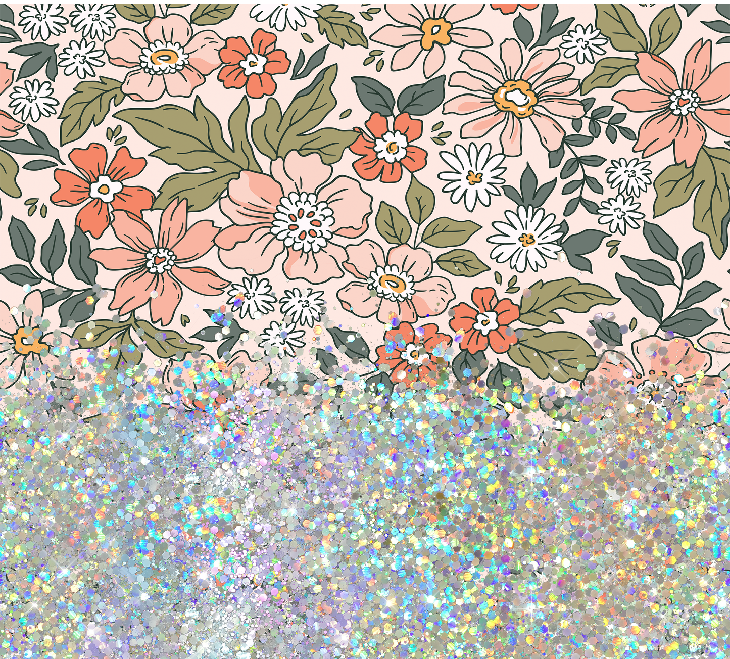 BOHO FLORAL GLITTER PEN/CUP COMBO