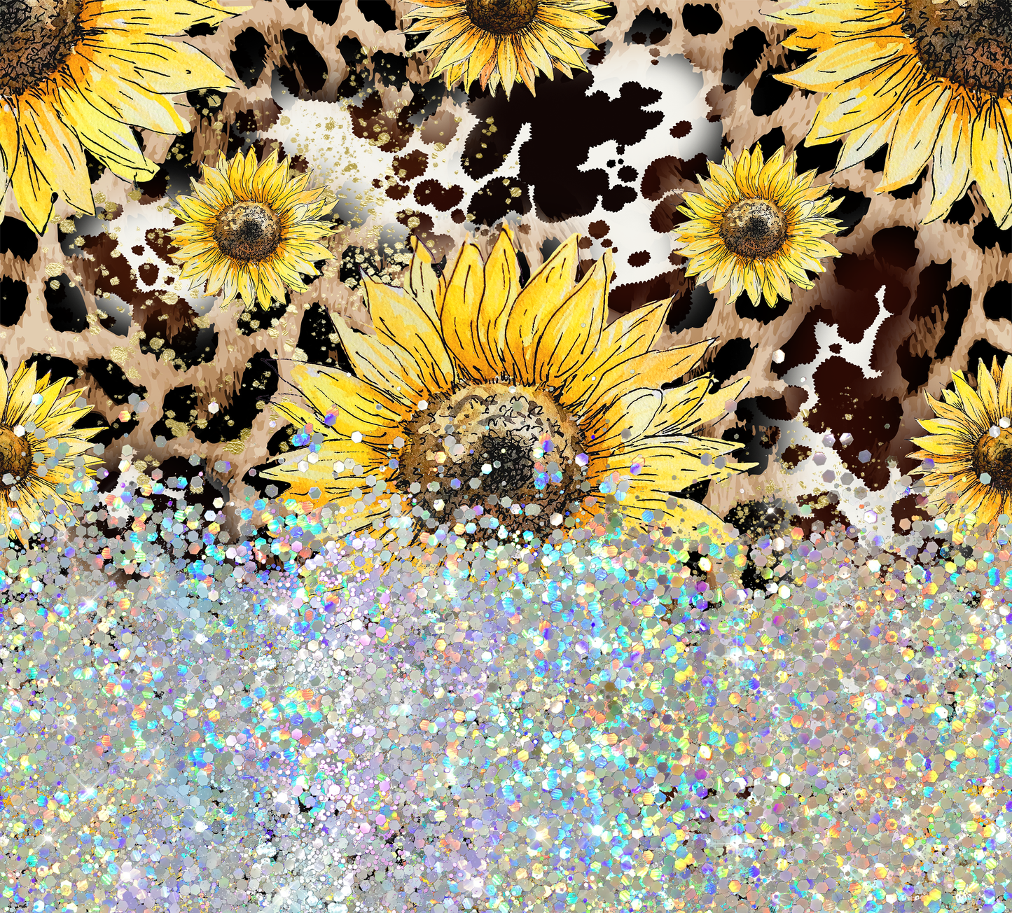 SUNFLOWER COW PRINT GLITTER PEN/CUP COMBO