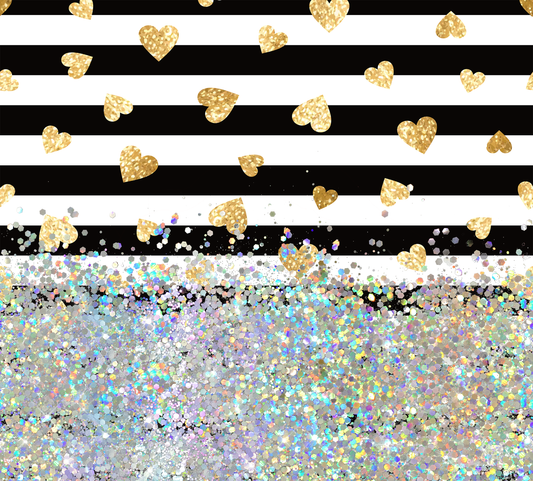 GOLD HEART STRIPED PRINT CUP GLITTER PEN/CUP COMBO