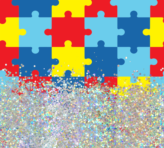 PUZZLE PIECE GLITTER PEN/CUP COMBO