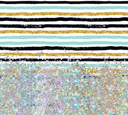 MULTI STRIPED GLITTER PEN/CUP COMBO