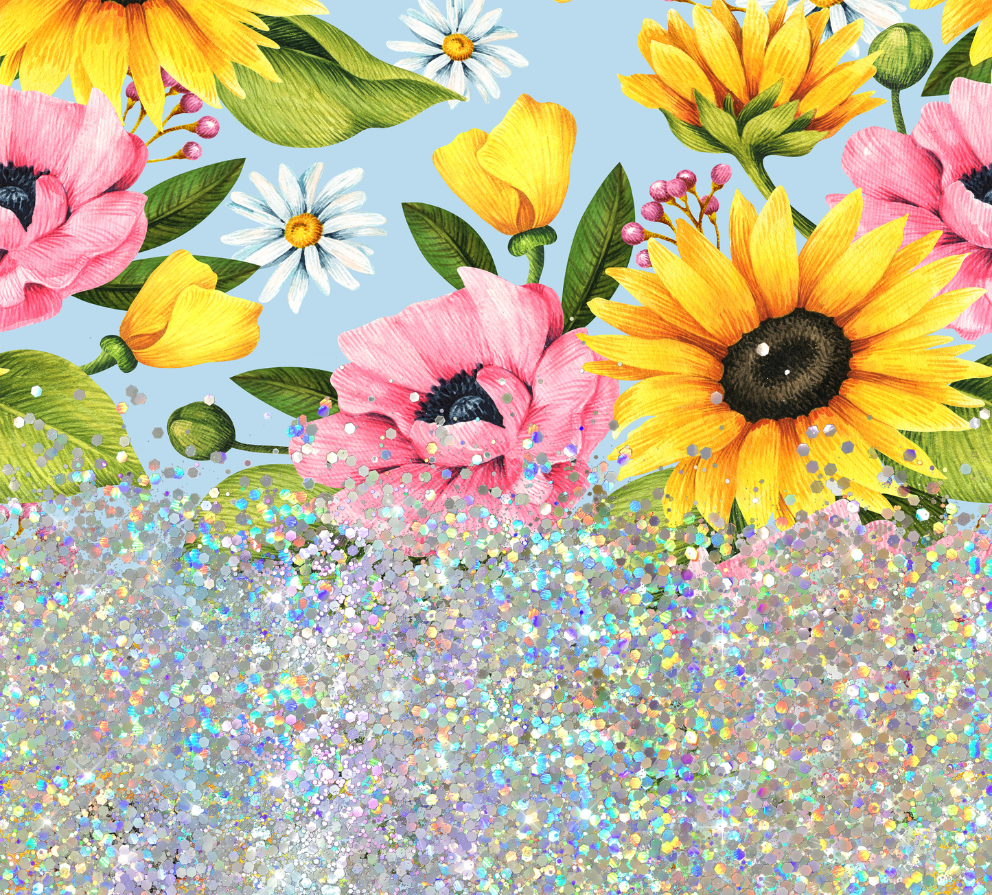 BLUE FLORAL GLITTER PEN/CUP COMBO