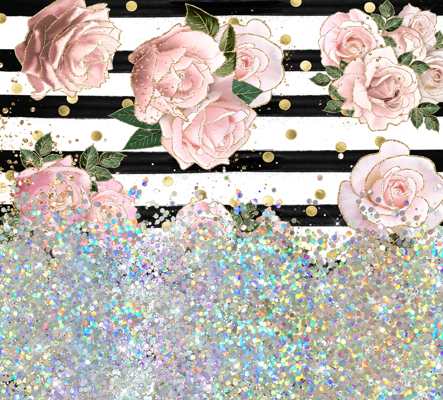 STRIPED ROSE GLITTER PEN/CUP COMBO