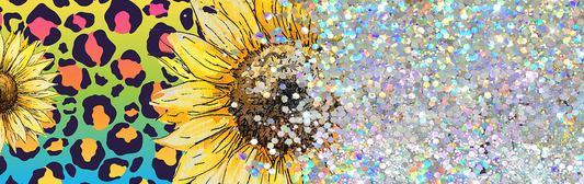 MULTI COLORED LEOPARD SUNFLOWER GLITTER PEN/CUP COMBO