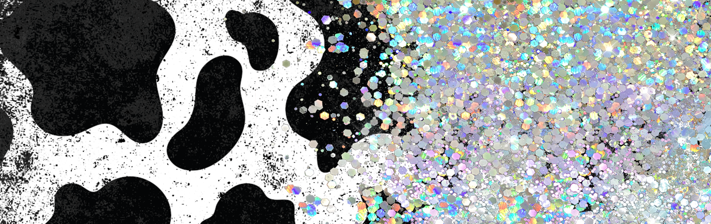 COW PRINT CUP GLITTER PEN/CUP COMBO