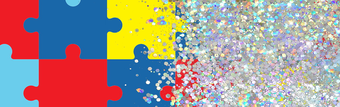 PUZZLE PIECE GLITTER PEN/CUP COMBO