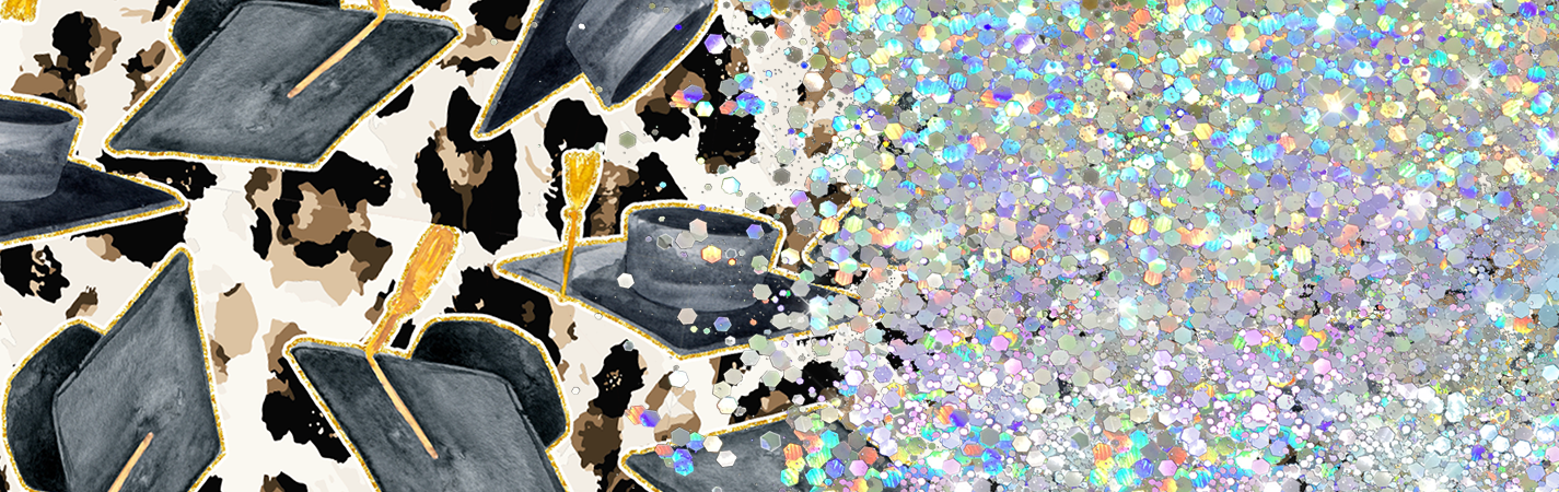 GRADUATION CAP PRINT CUP GLITTER PEN/CUP COMBO