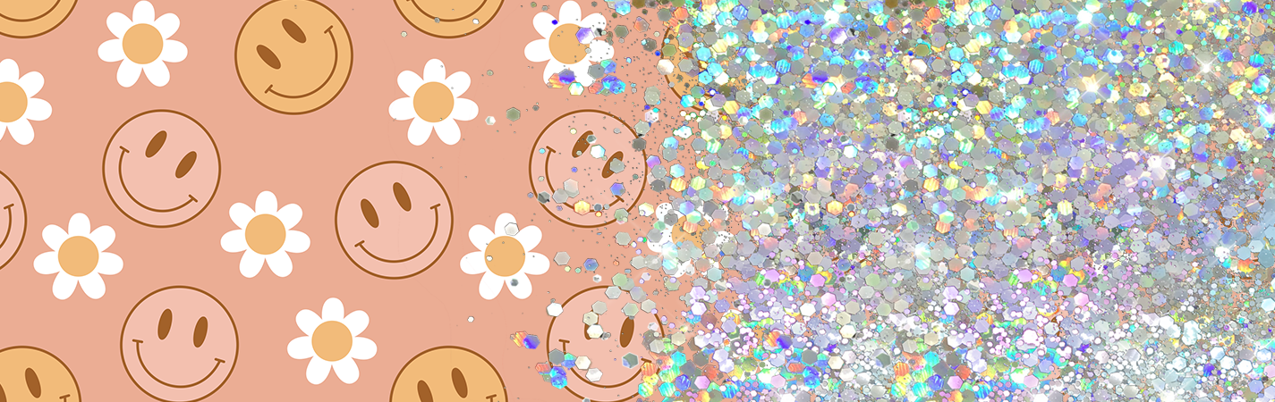 RETRO SMILEY FACE CUP GLITTER PEN/CUP COMBO