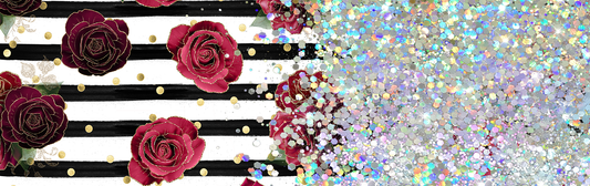 STRIPED RED ROSE GLITTER PEN/CUP COMBO