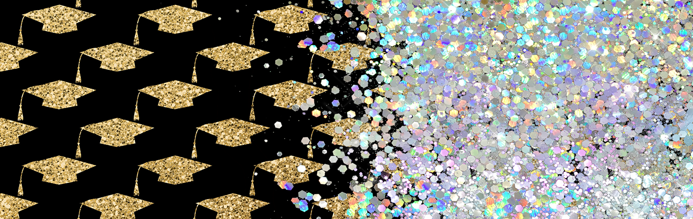 GOLD GRADUATION CAPS WITH GLITTER PEN/CUP COMBO