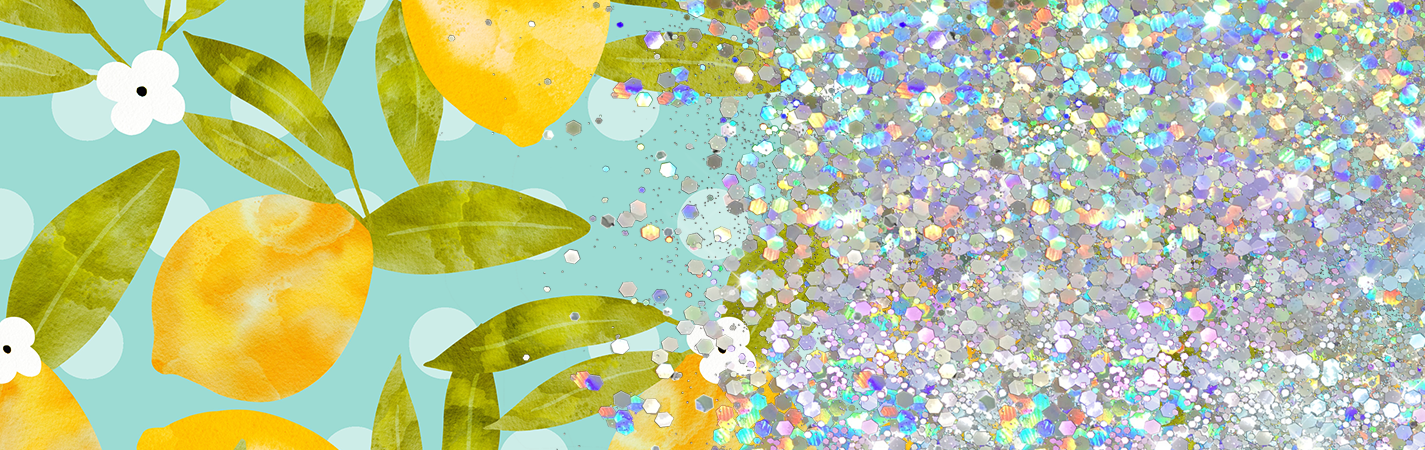 LEMON GLITTER PEN/CUP COMBO