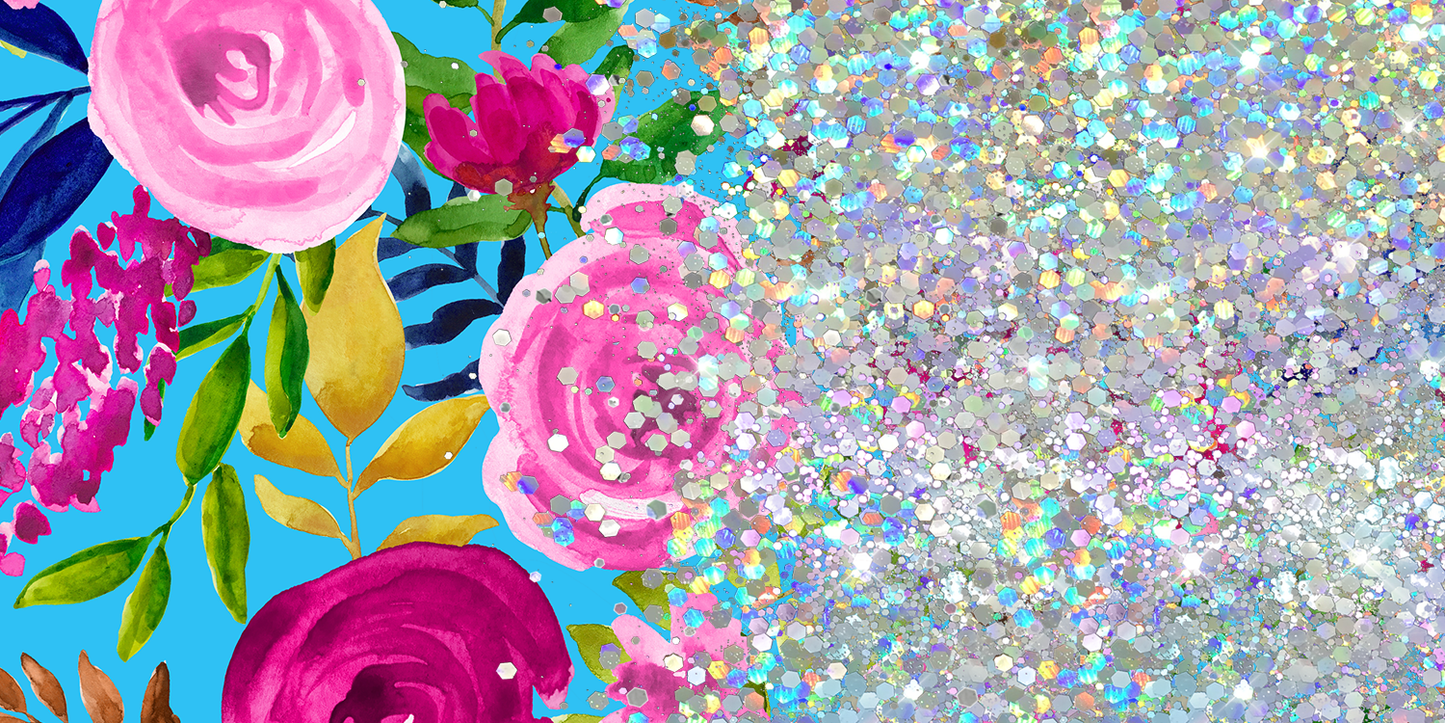 ROSE FLORAL GLITTER PEN/CUP COMBO