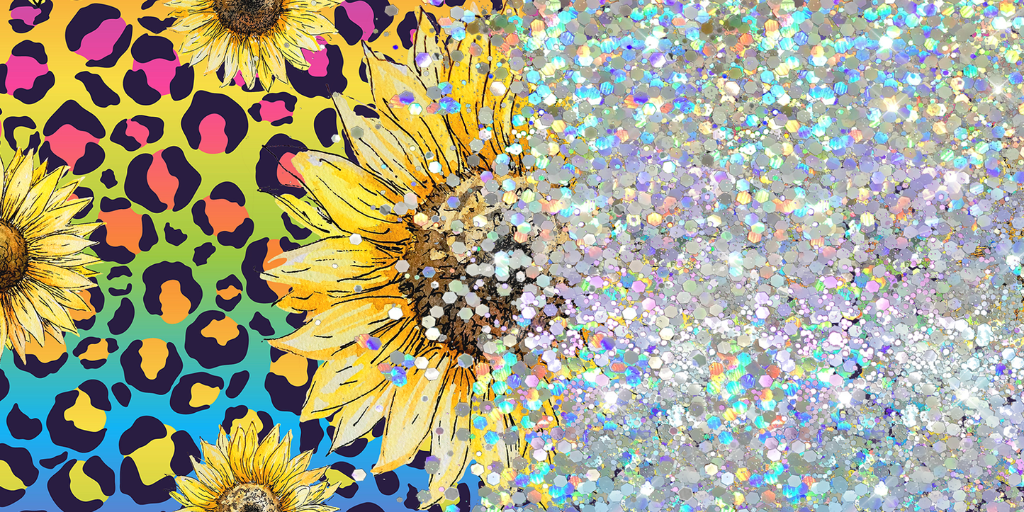 MULTI COLORED LEOPARD SUNFLOWER GLITTER PEN/CUP COMBO