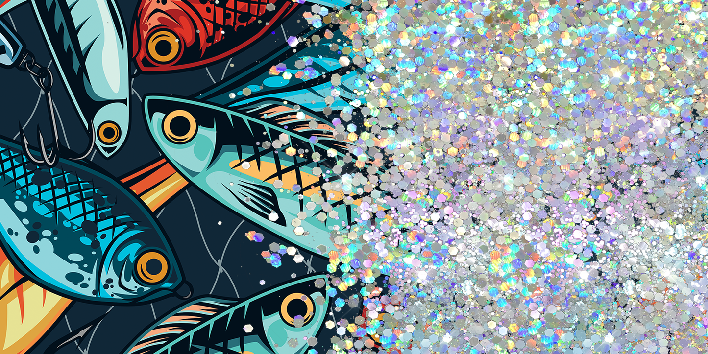 FISH PRINT CUP GLITTER PEN/CUP COMBO