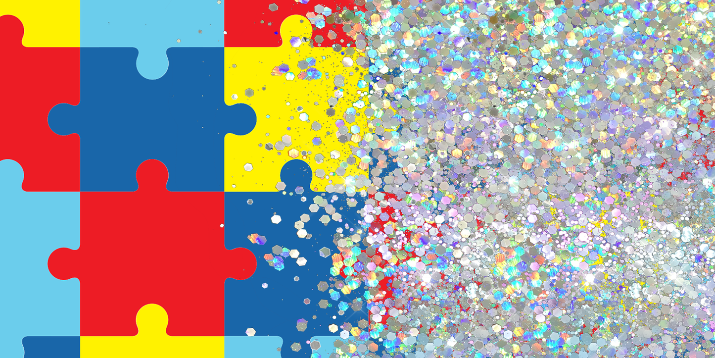 PUZZLE PIECE GLITTER PEN/CUP COMBO