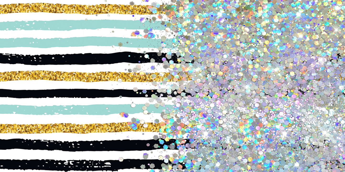 MULTI STRIPED GLITTER PEN/CUP COMBO