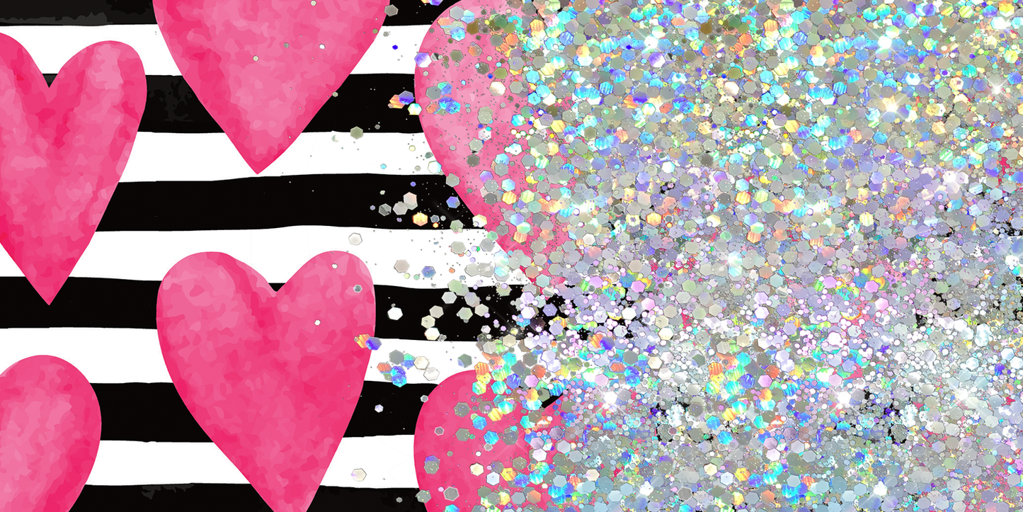 PINK HEART STRIPED GLITTER PEN/CUP COMBO